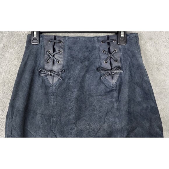 Silverleaf Skirt Womens Size 9/10 Black Suede Leather Lace Up Retro Mini Vintage - Picture 6 of 11